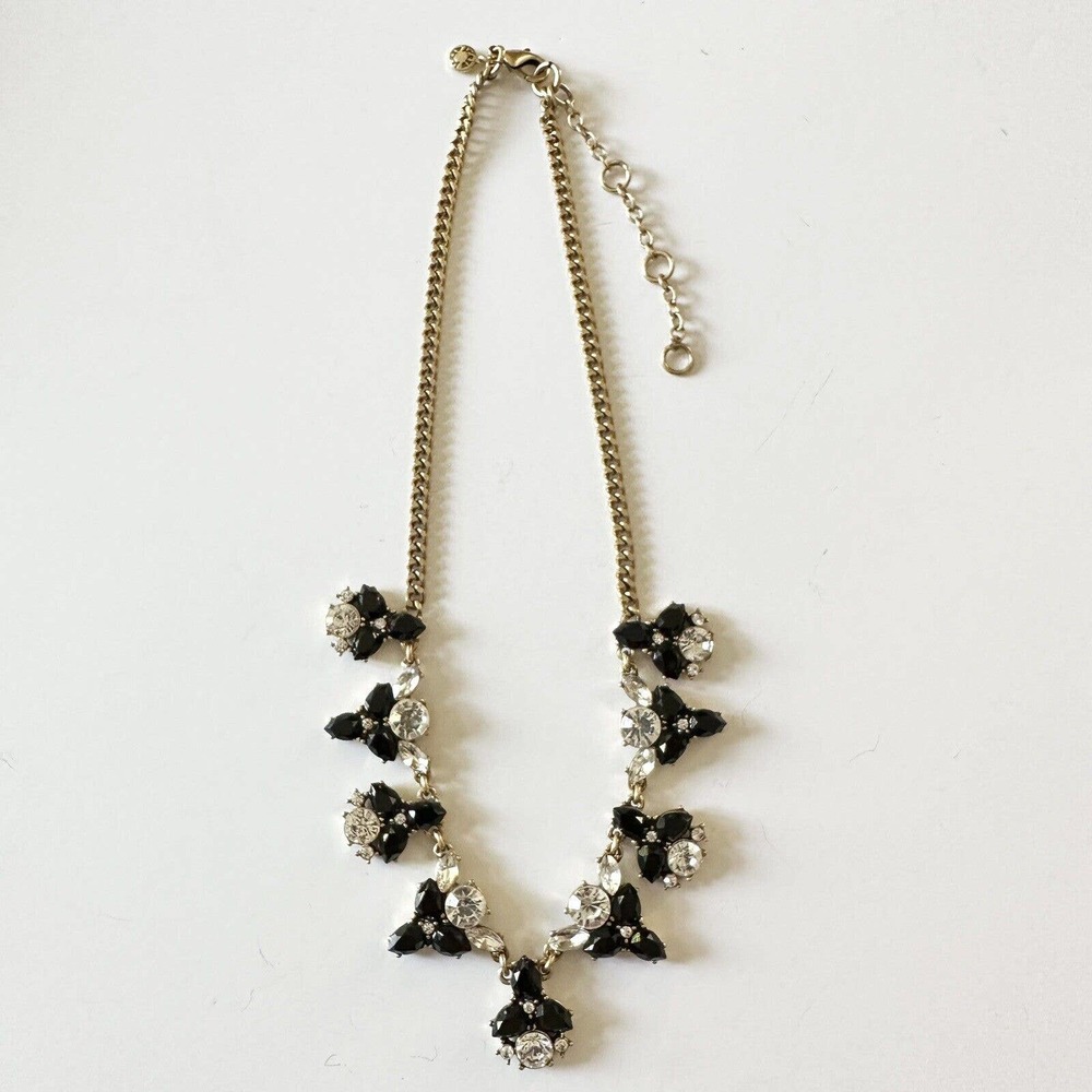 J.CREW GOLD TONE BLACK/Clear ,CUT CRYSTAL 17"-20" NECKLACE Cuban Chain